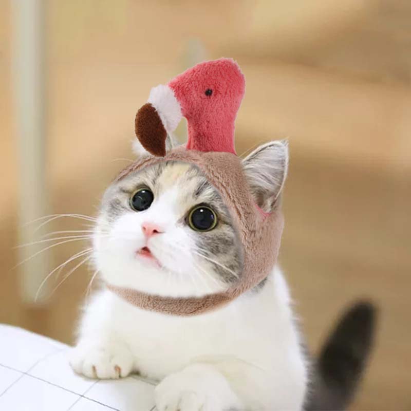 Cute Small Cat Hat Soft Cat Caps Funny Flamingo Cat Headress Comfortable Warm Pet Headwear Headband Cats Clothing Pet Product