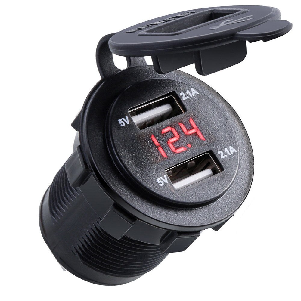 Powstro Auto Ladegerät Wasserdicht Dual USB Ports Sitz Auto Ladegerät Mit Led-anzeige Telefon Ladegeräte Für Iphone Android Smartphone: red Car Charger