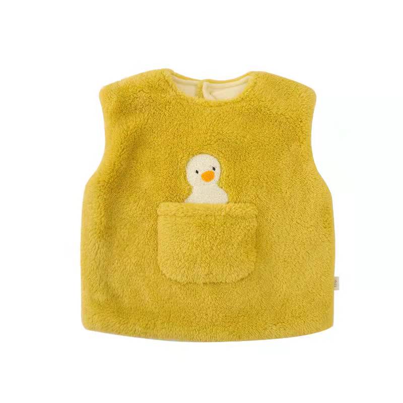 Chłopięca i dziewczęca kamizelka jesienno-zimowa ciepła dla dzieci kreskówka aksamitna kamizelka bez rękawów z dekoltem w kształcie litery "o" kamizelka dziecięca z jagnięciny dziewczęca śliczna gruba kamizelka: żółty / 6 t