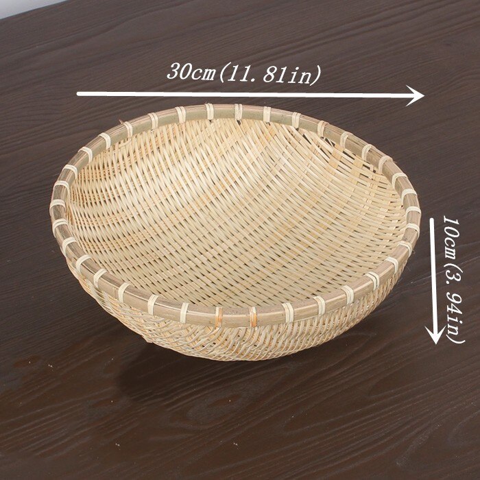 Handgjord bambuvävning flätad korg rund förvaringsbehållare för grönsaker frukt picknick mat bröd hushållskök rotting: 30 x 10cm