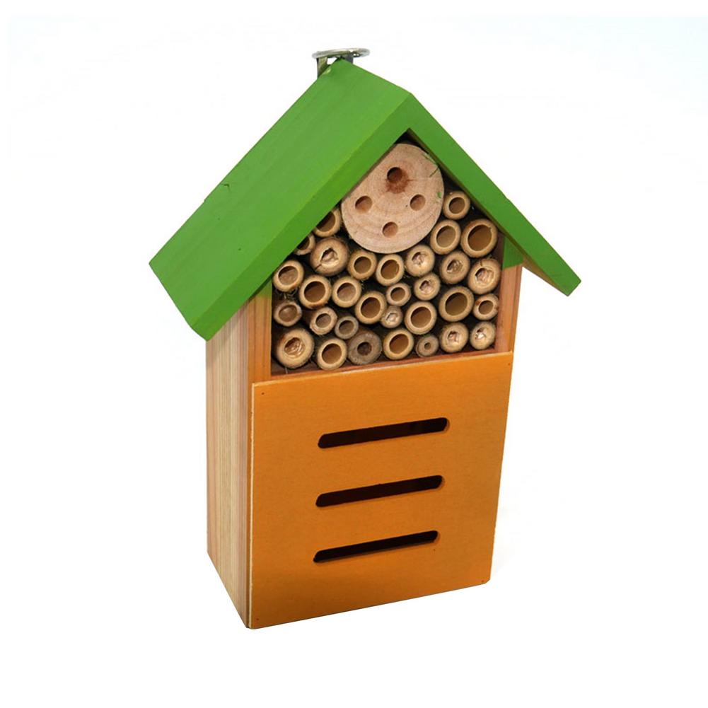 Painted Wooden Insect Bee House Wood Bug Room Hotel Shelter Garden Decoration Nests Box Insects Box Functional: Green