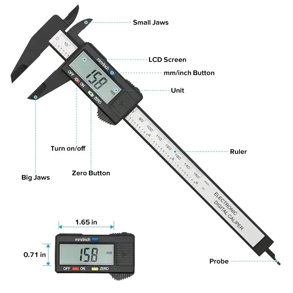 Carbon Fiber Dial Tools Digital Ruler Tool 150 Mm Vernier Caliper Microcirculation Measurement Tool Pied a Coulisse Carpentry