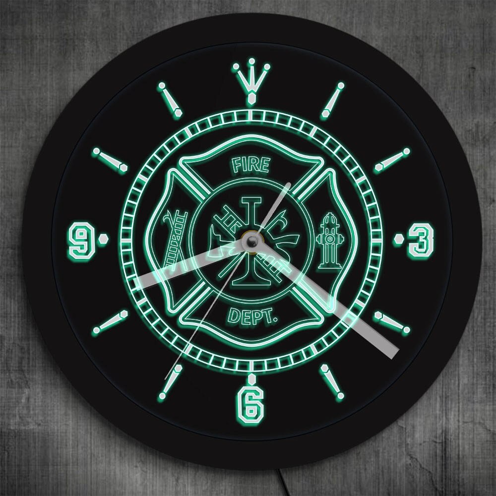 Fire Department LED Neon Wall Clock Rescue Fire Dept Color Changing Wall Light For Fireman Firefighter Luminous Wall Clock
