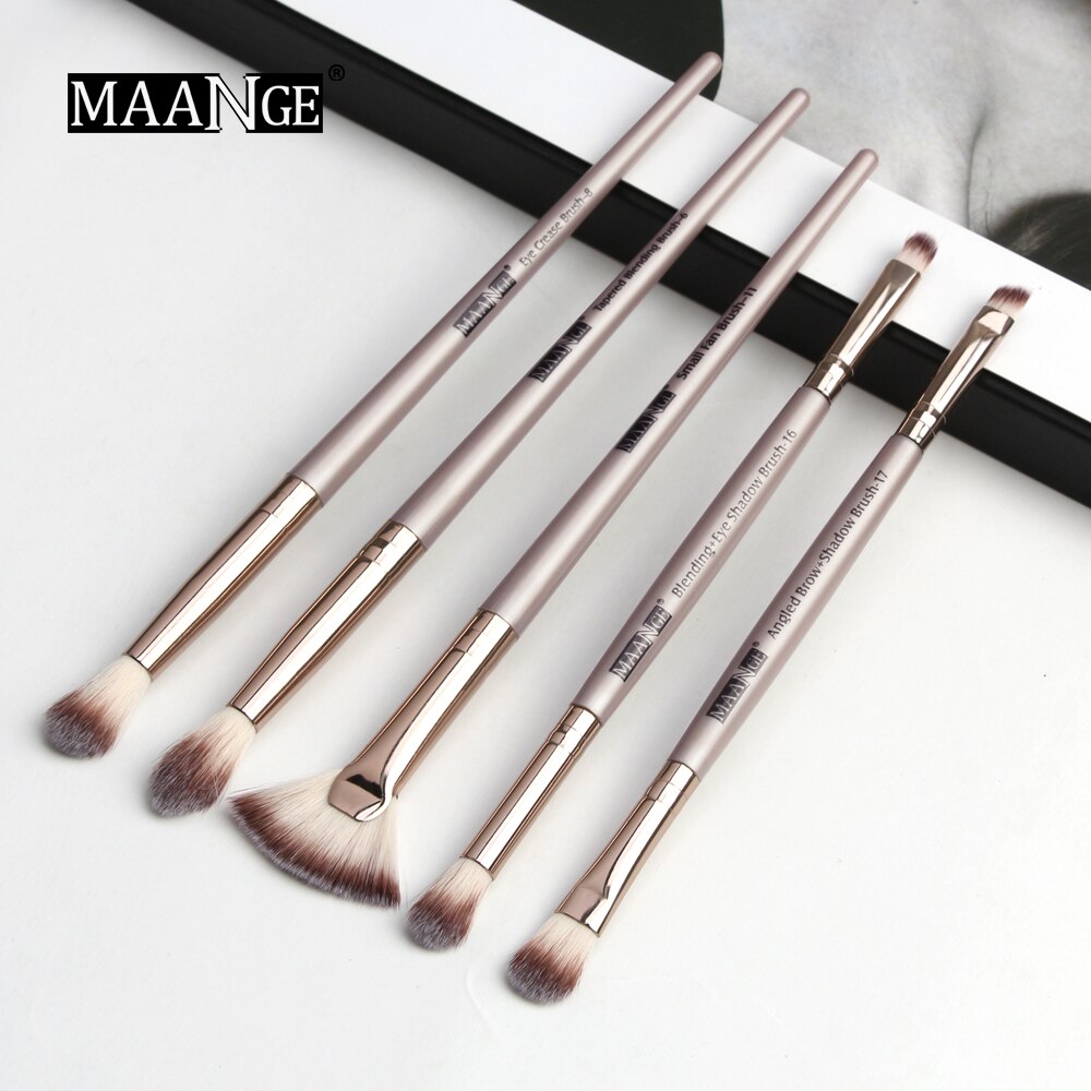 Maange pro 3/5/6 makeup børster sæt øjenskygge blending eyeliner øjenvipper øjenbryn børster til makeup bærbart øjenbørste sæt: 5 stk. brun
