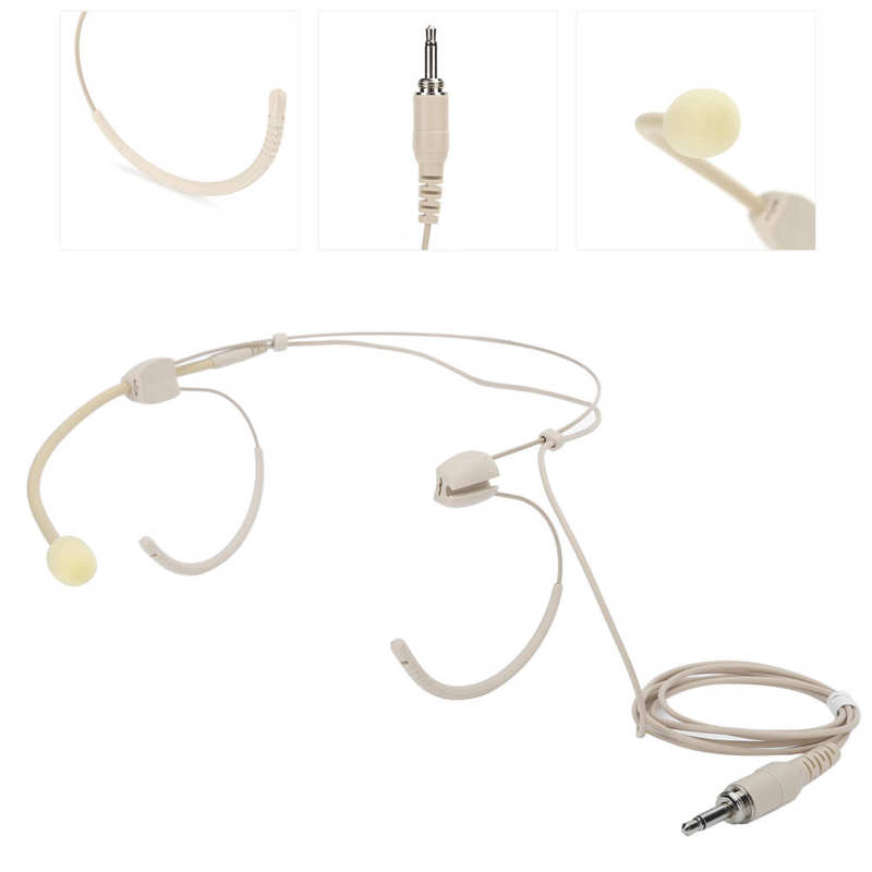 Micro casque Beige 3.5mm mâle vis verrouillage Binaural suspension Microphone pour transmetteur bodypack