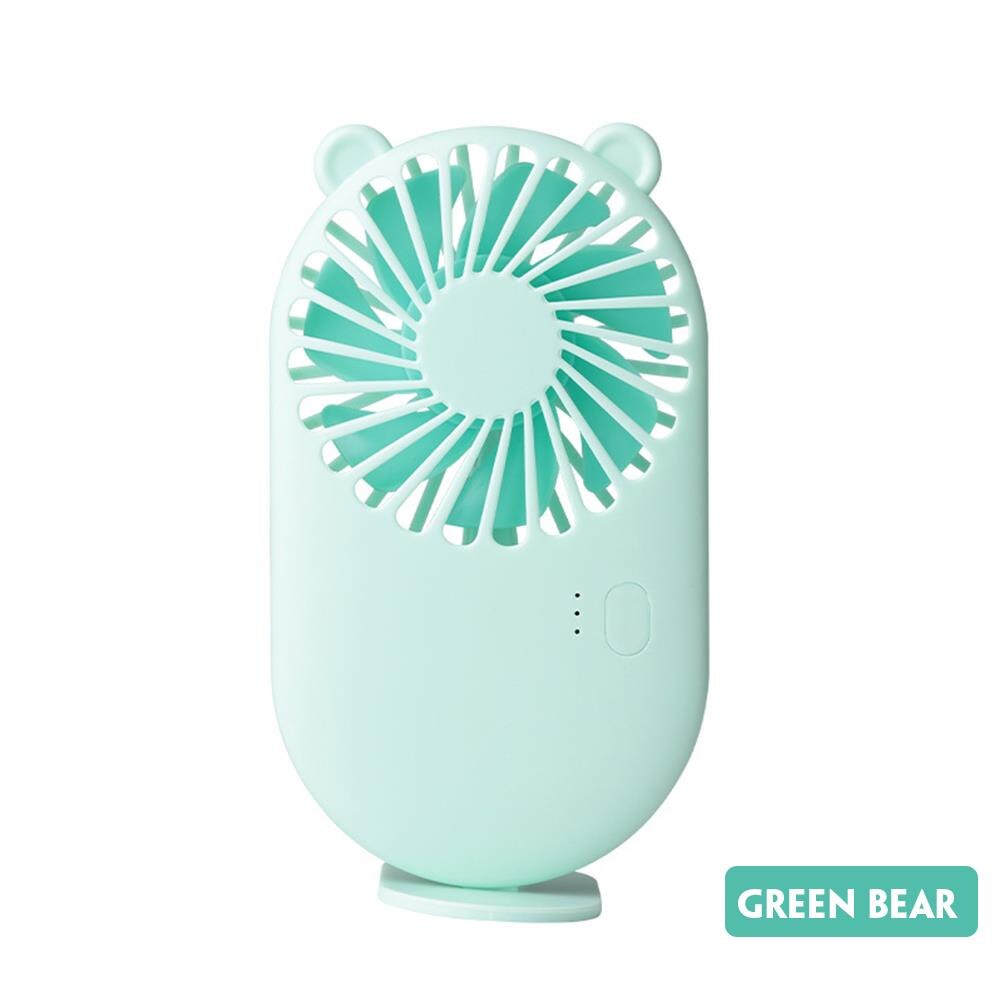 Usb opladning håndholdt blæser 3 hastighed genopladeligt batteri bærbar lomme blæser elektrisk blæser sommer tegneserie: Grøn bjørn