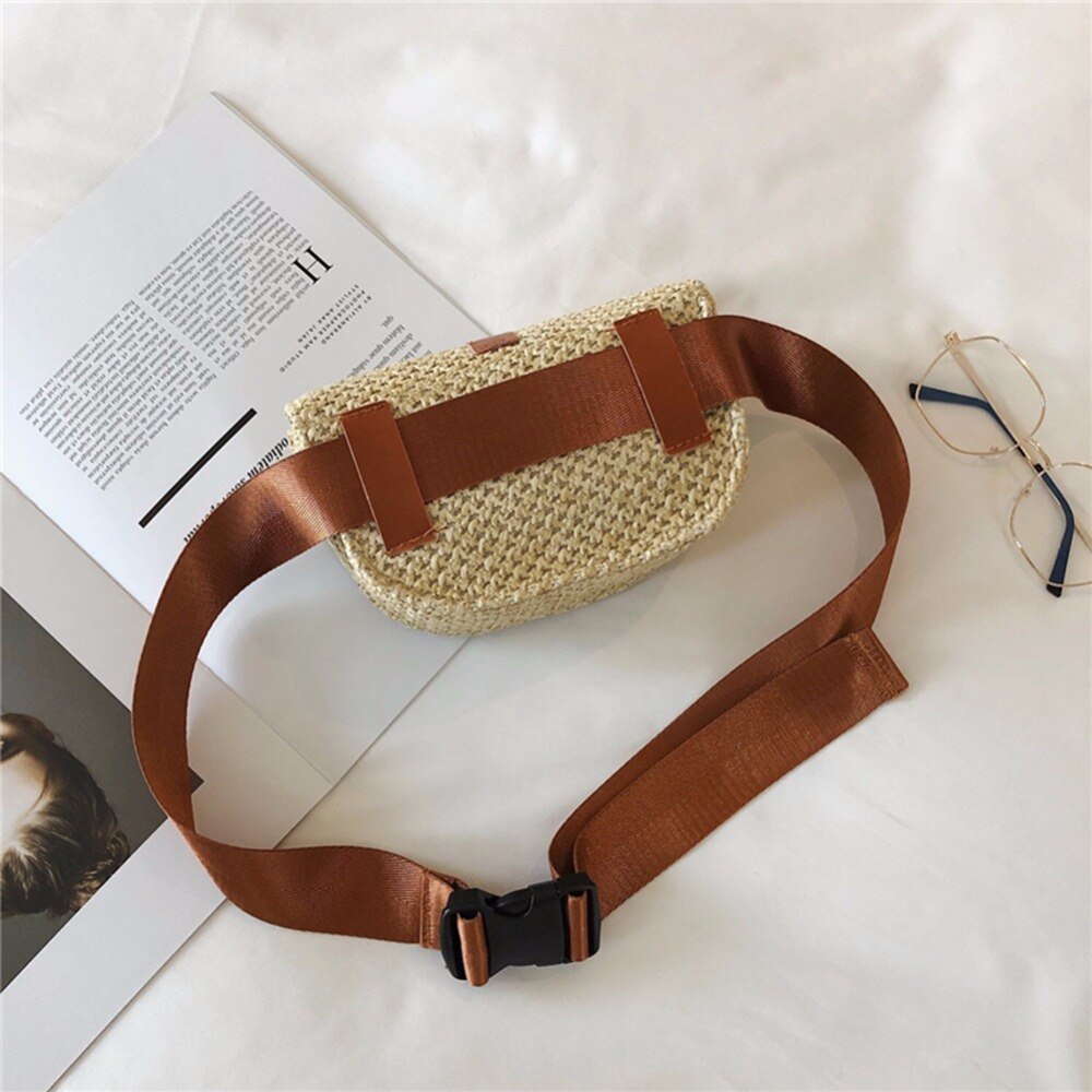 Women Half Circle Straw Bags Straw Waist Bags Fanny Beach Shoulder Messenger Bag Waist Pack Bags Bolsas Feminina Muje