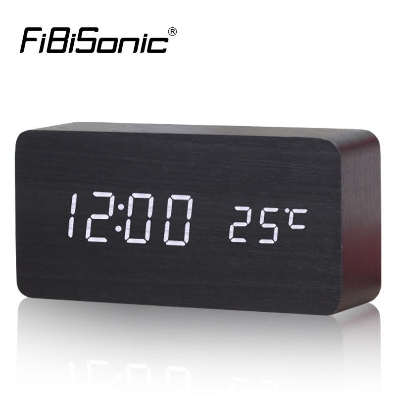 Fibisonic Wekkers Met Thermometer, Hout Houten Led Klokken, Digitale Tafel Klok, Elektronische Klokken Met Kosten