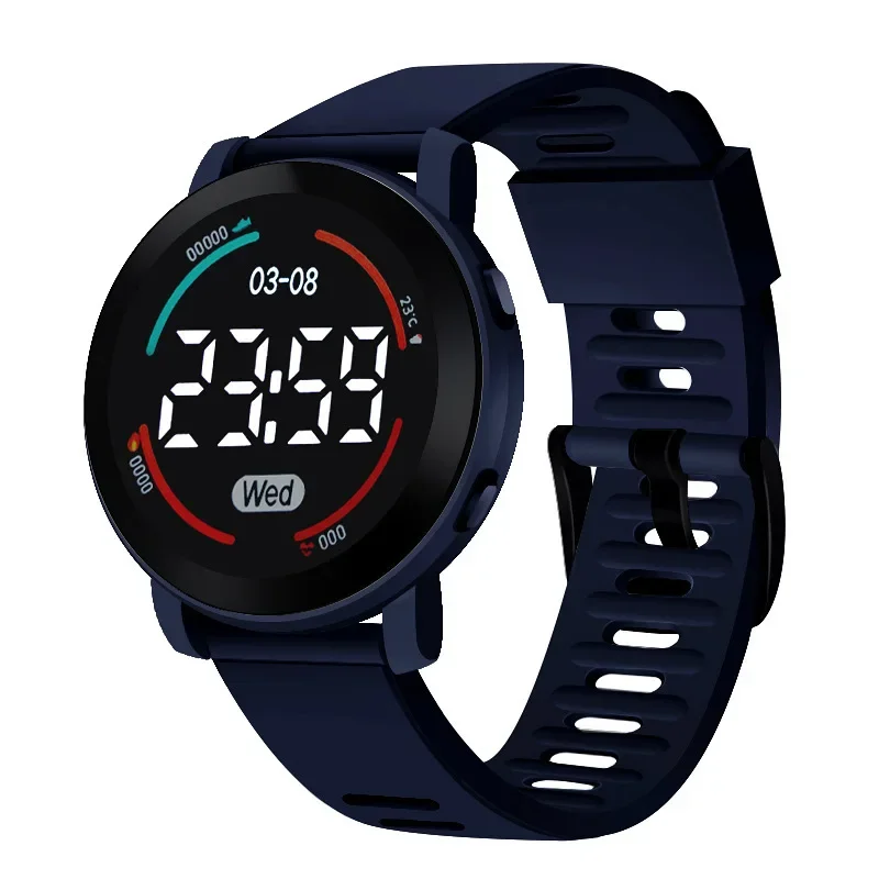 Juvenile Multifunctional Electronic Watch Sports Waterproof Fall Proof Ultra Clear Round Screen LED Digital Clock Reloj Niña: Blue