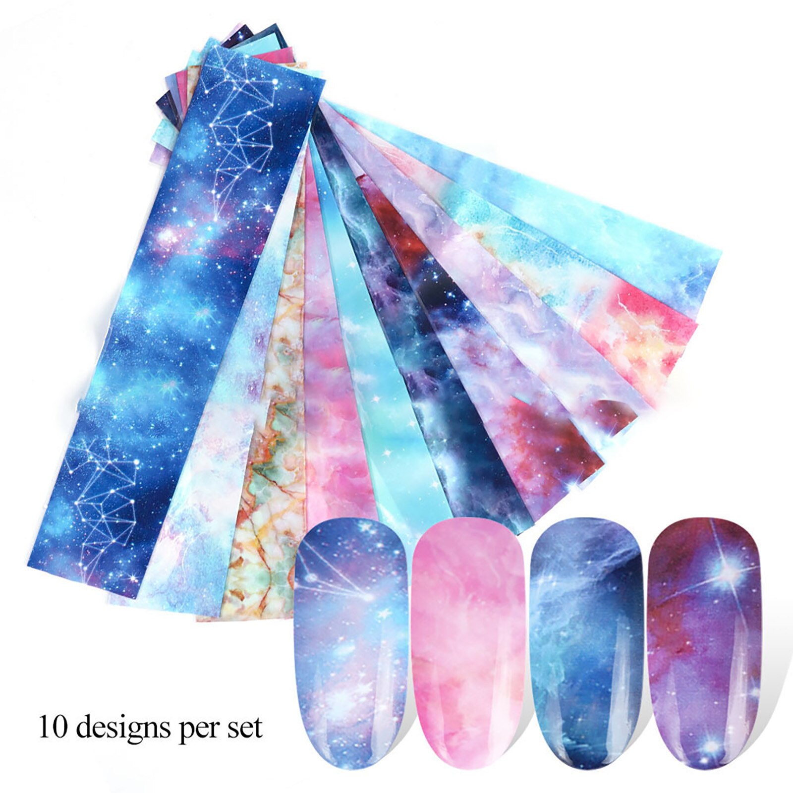 10 Stks/set Galaxy Nail Art Sticker Nail Holografische Sterrenhemel Mix Transfer Folie Nagels Decal Voor Nail Art Decor Manicure # P30: C