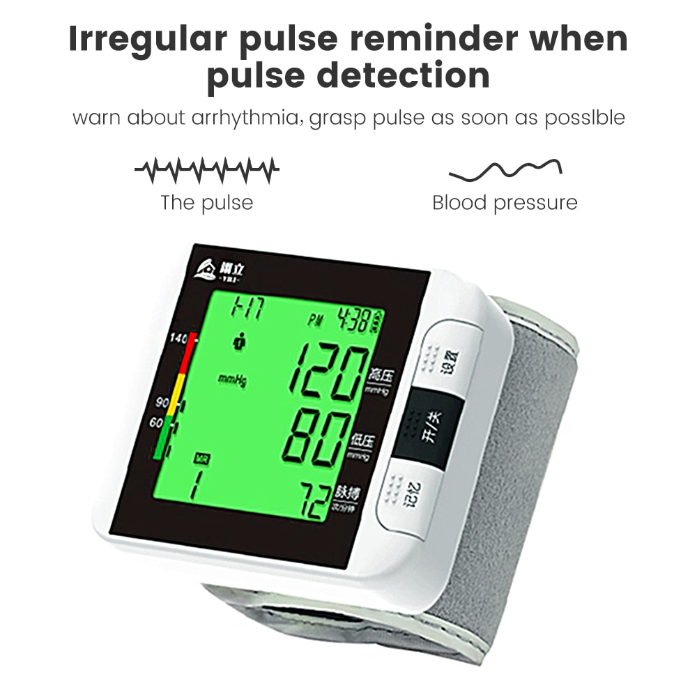 Rechargeable Wrist Blood Pressure Meter Electronic Automatic Sphygmomanometer Blood Pressure Monitor with Three-color Backlight