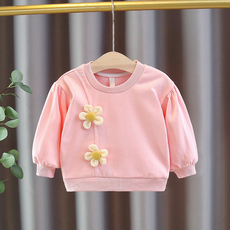 2022 Lente Kids Meisjes Lange Mouw T-shirt Baby Sweatshirt Zuigeling Tshirt: Roze