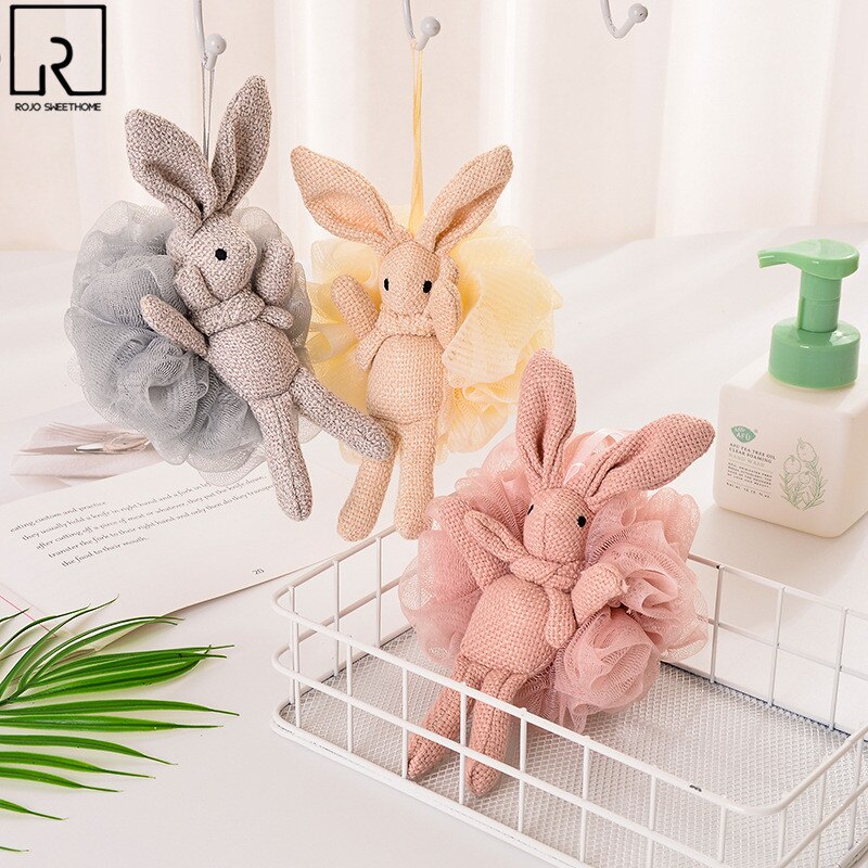 Cute Rabbit Bath Sponge Mesh Body Cleaning Shower Wash Brush Flower Exfoliating Massage Scrubber Ball Bubble Bathroom Supplies