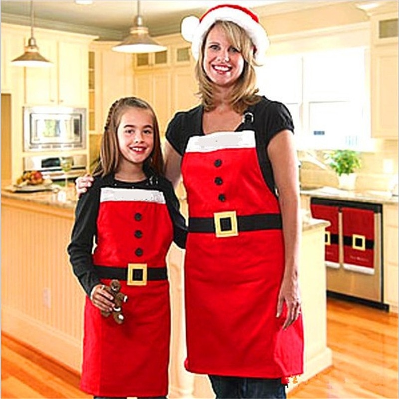 1PC Christmas Red Kitchen Aprons for Woman Xmas Decoration Xmas Decoration Aprons for Adult Novelty Couple Party