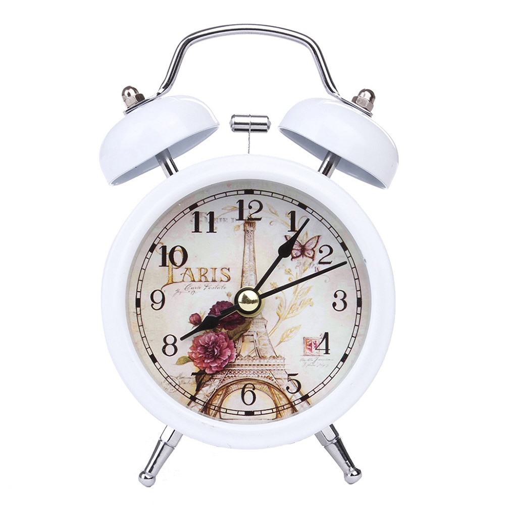 Despertador Retro blanco y negro para el hogar, reloj Digital con números redondos y doble campana para mesa de escritorio y decoración del hogar