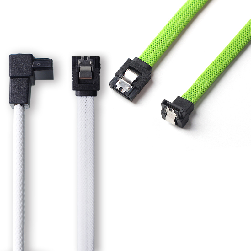 2 Pcs 50CM SATA 3.0 III SATA3 7Pin Data Cable Right Angle 6Gb/S SSD Cables HDD Hard Disk Data Cord With Nylon Sleeved (White Wit