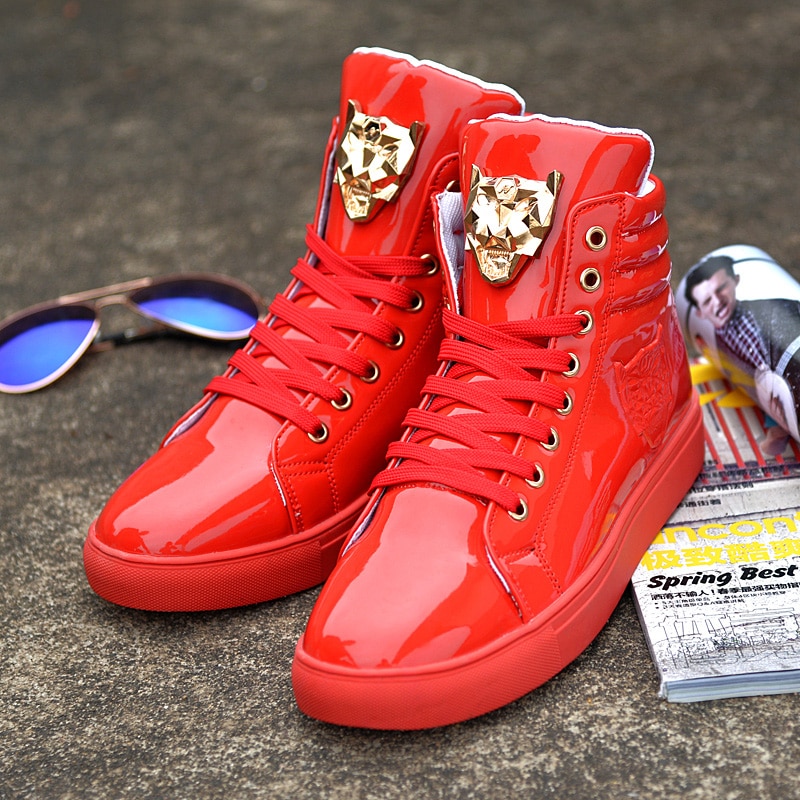 Seje mænd high top mænd guld glitter krasovki sneakers bling platform flats sko mand blank vulkaniseret leopard hoved sko