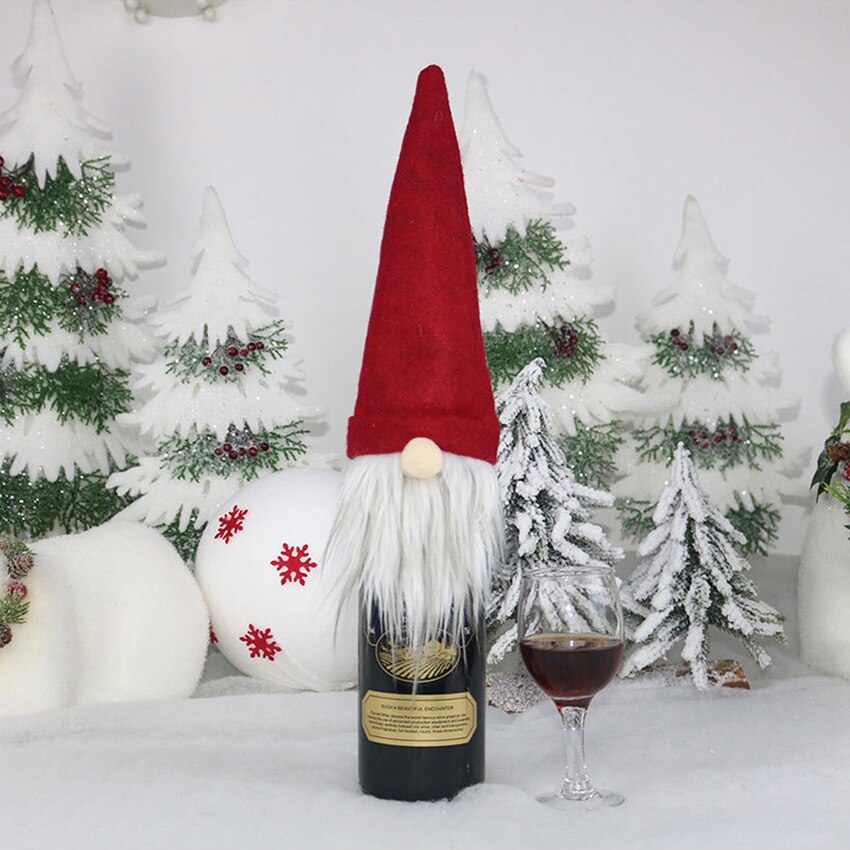 Jul vin flaska toppers dekorativa svenska gnome vin flaska topper lock för hem juldekoration