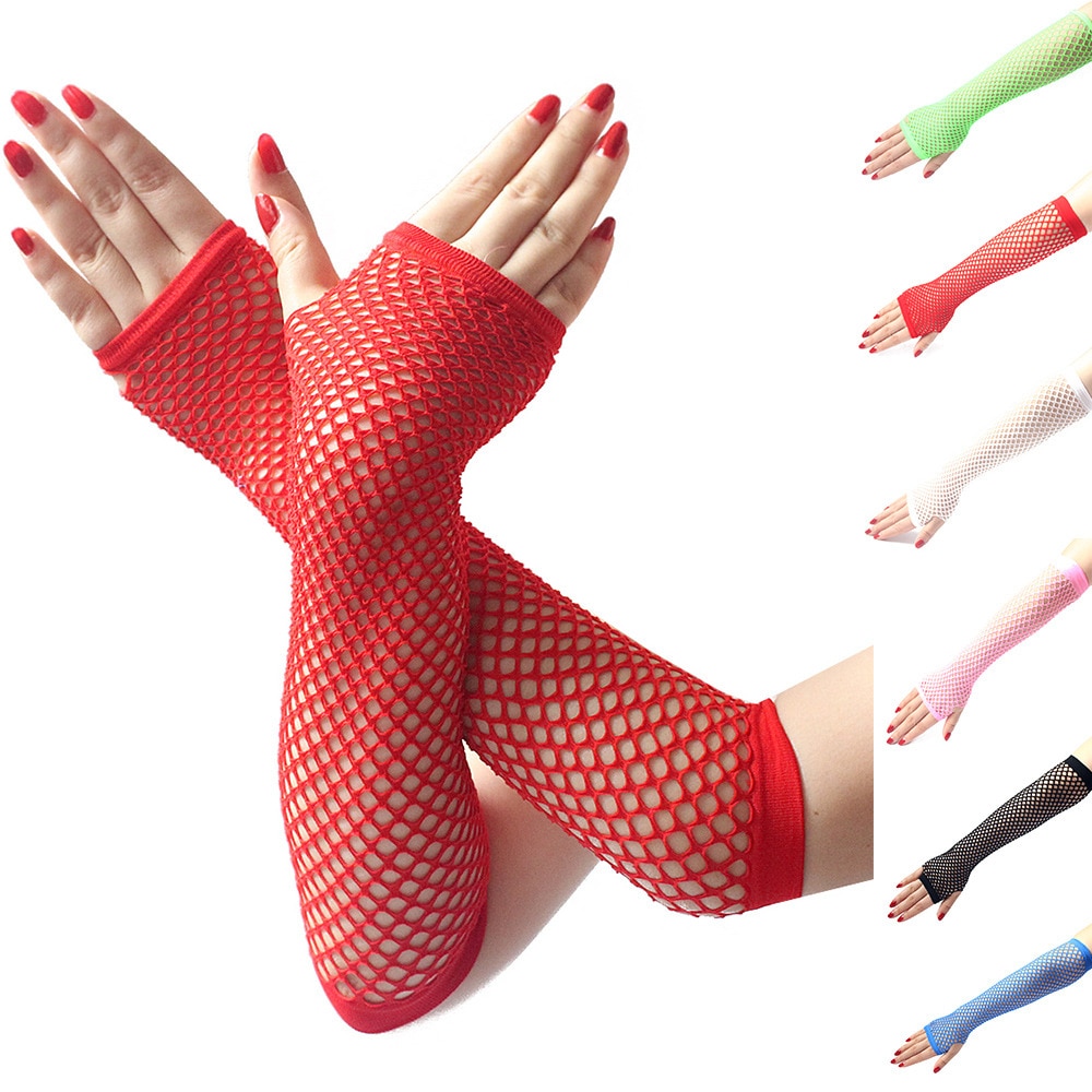 Stylish Long Black Fishnet Gloves Womens Fingerless Gloves Girls Dance Gothic Punk Rock Costume Fancy Gloves Alt Gothic Mittens