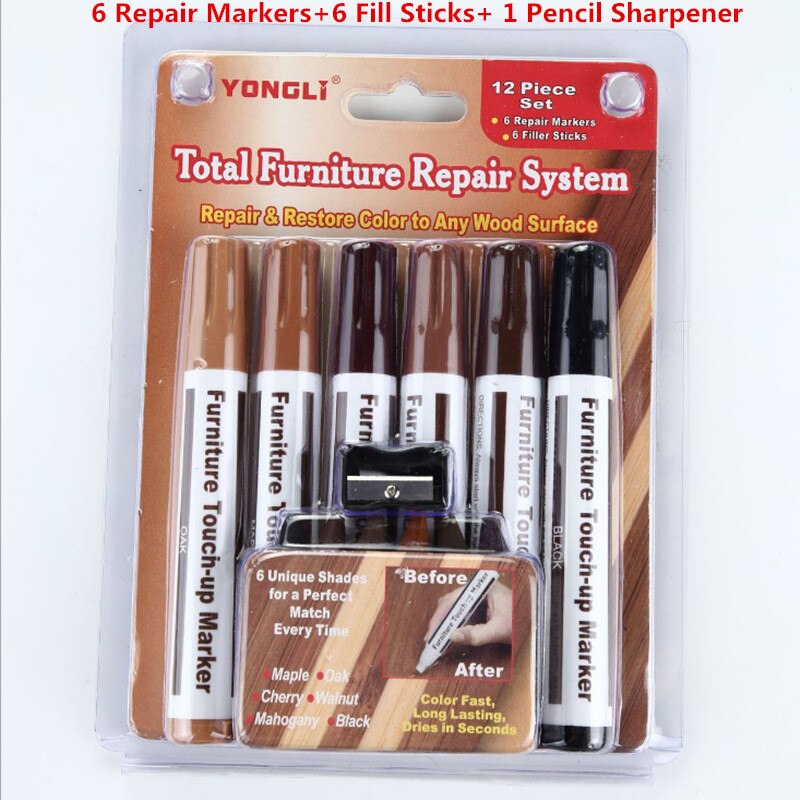 21Pcs Furniture Touch Up Kit Markers &amp; Filler Sticks Wood Scratches Restore Kit Scratch Patch Paint Pen Wood Composite Repair: C