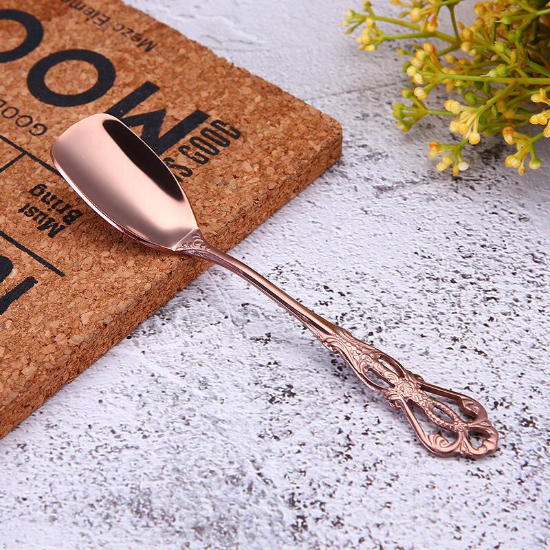 Vacclo 1pc Stirring Coffee Spoon 304 Stainless Steel Cutlery Round Square Shaped Vintage Dessert Spoon Fork Kitchen Accessories: RG3