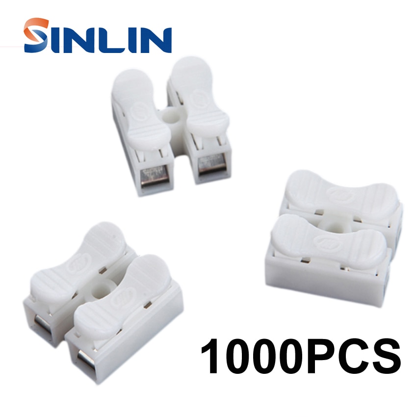 1000pcs CH-2 Spring Wire Quick Connector Splice With No Welding No Screws Cable Clamp Terminal 2 Way Easy Fit Led Strip