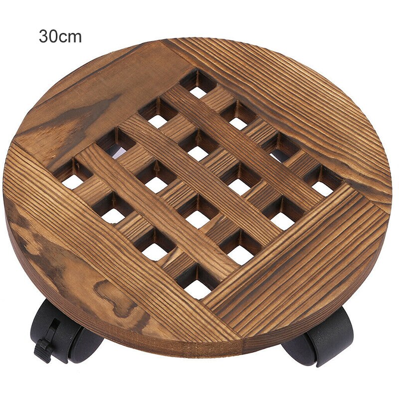 14 inch Round Wheeled Wooden Planter Caddy Plant Stand Indoor Outdoor Flower Pot Mover Trolley Plant Caddy Stand Wheels Rolling: Burnt color 30cm