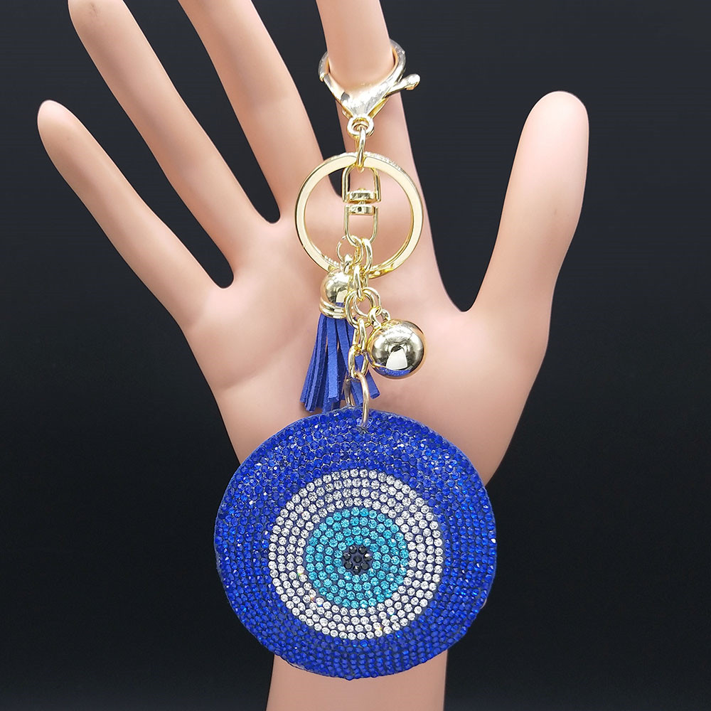 Llaveros de cristal con ojos de pavo, anillo para mujer, llavero de Color azul dorado, accesorios para bolso, joyería, llaveros para mujer: Blanco