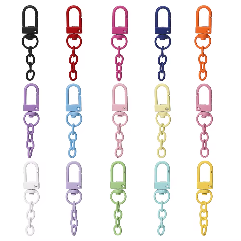 10pcs/lot Keyring Lobster Clasp Spring Buckle With Chains Colored Keychains For DIY Jewelry Making Key Ring Hooks Bags Buckle