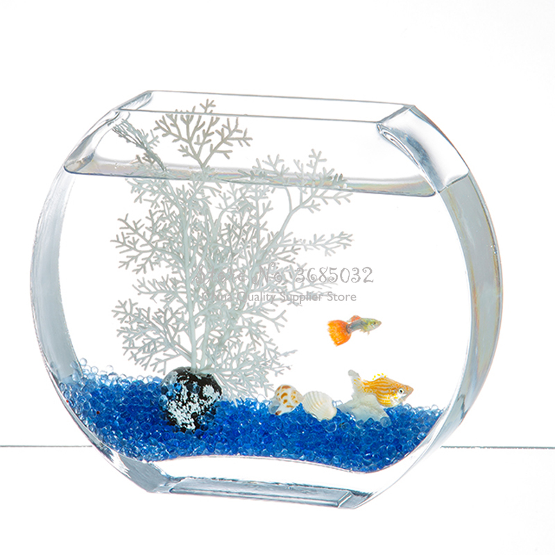 25cm Simple Round Peach Blossom Transparent Glass Fish Tank Gold Fish Tank Flat Round Mini Aquarium Fish Aquarium