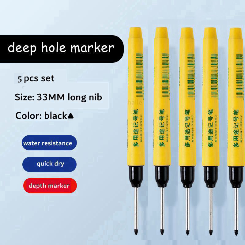 Haile Deep Hole Long Nib Multi-Purpose Marker Pens Waterproof Mechanical Carpentry Bathroom Woodworking Construction Marking Pen: Orange