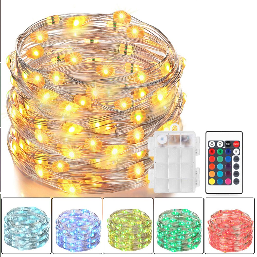 16colors USB Battery 5M 10M RGB LED String Light Waterproof LED Fairy garland Party Christmas Light 24key Remote Controller