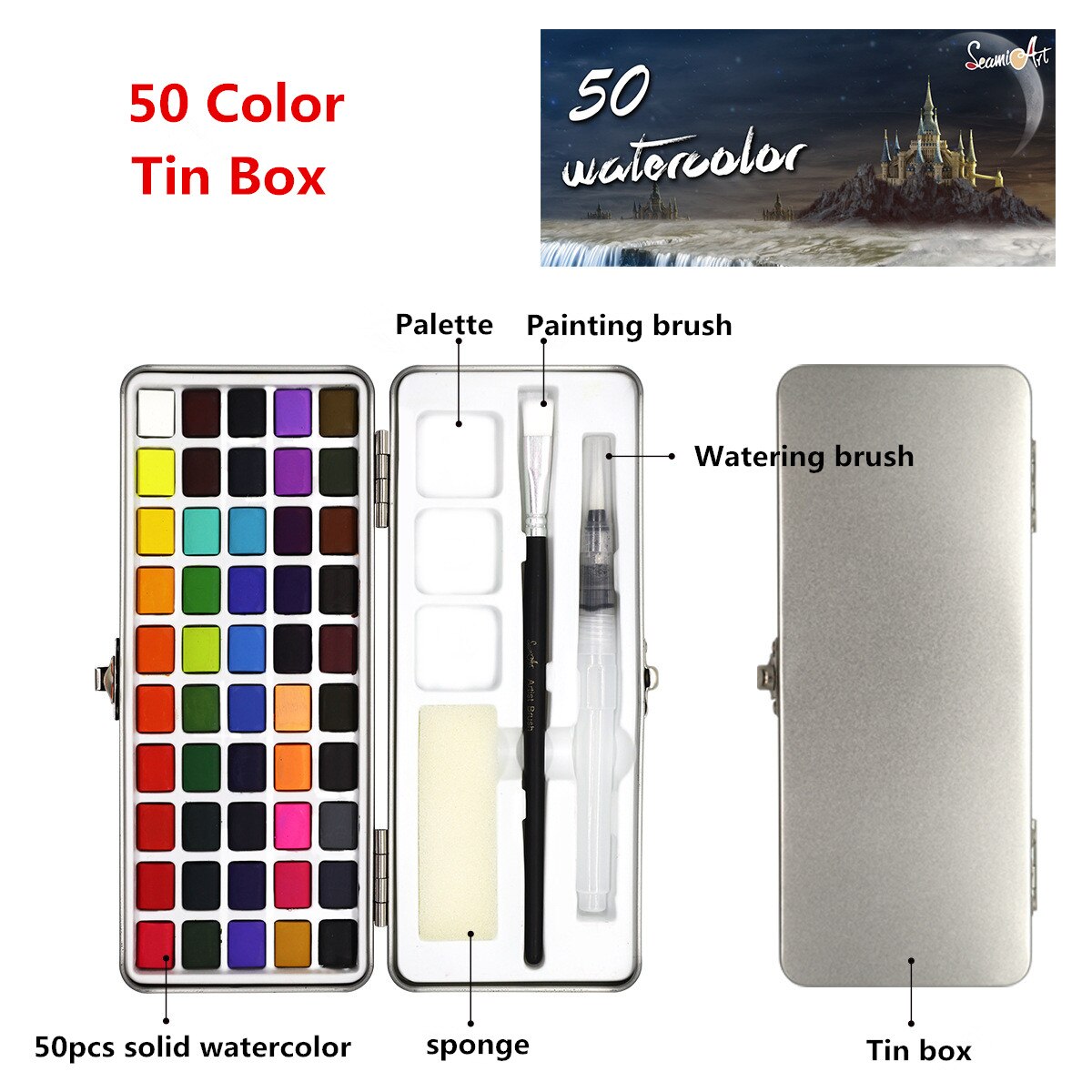 Seamiart Aquarel Set Basic Neone Glitter Aquarel Verf Voor Tekenen Art Verf Levert Aquarel: 50 Color Set