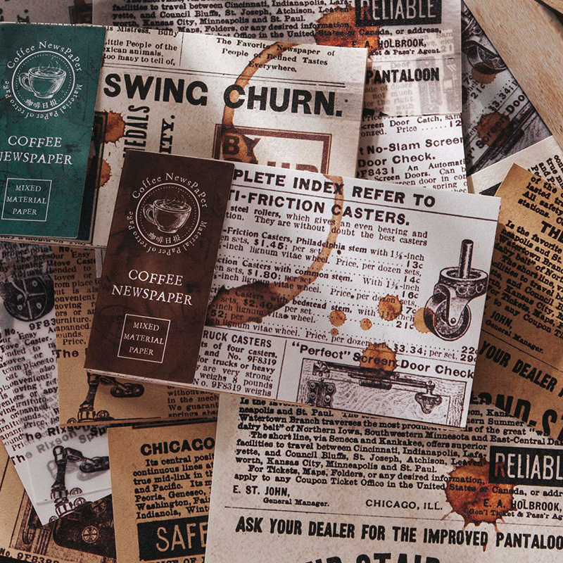 Papel de Material múltiple Vintage para diario, libro de recortes, decoración de periódico, Retro, teñido de café, 30 hojas