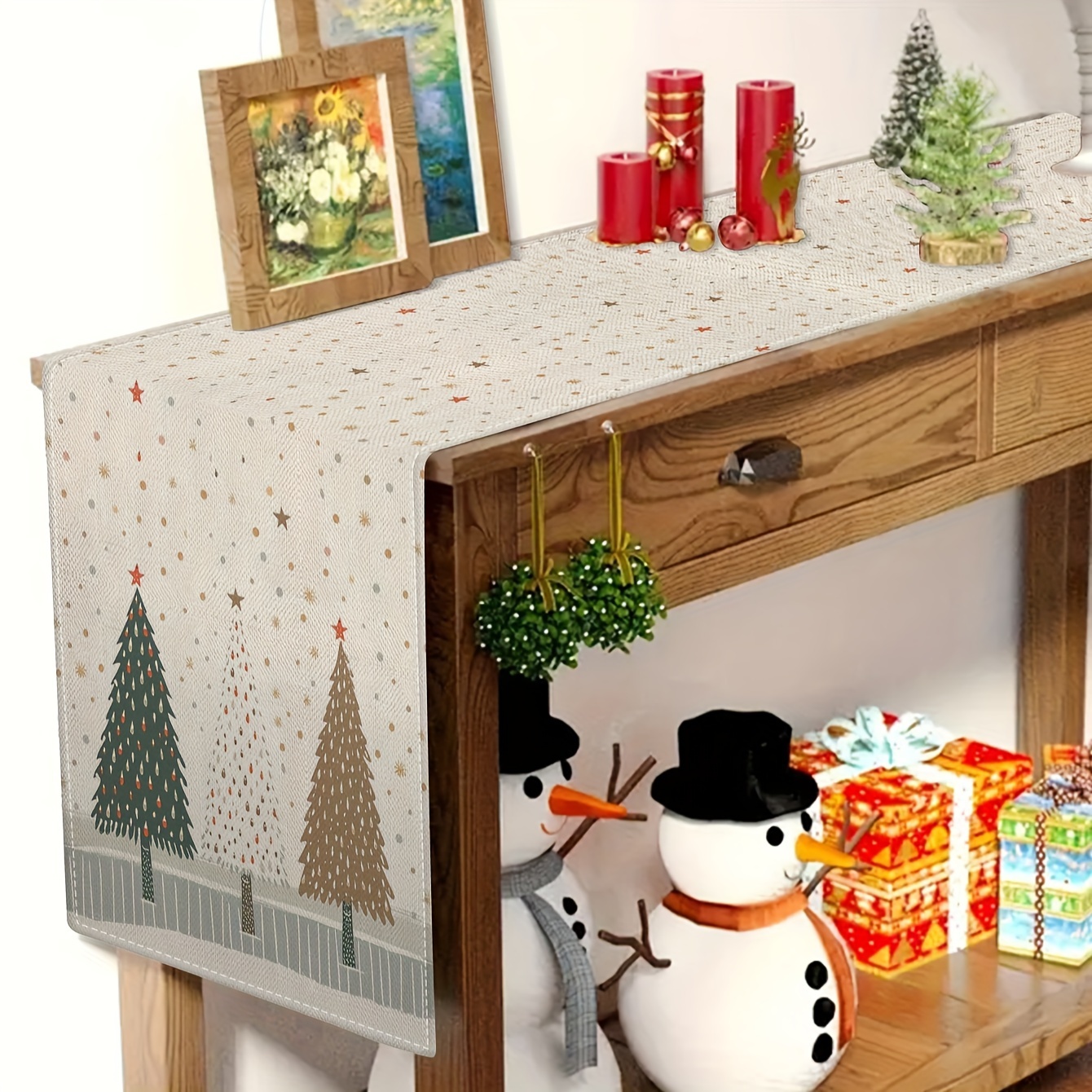 Bohemisk julgran vintage jultomte och ren bordslöpare, säsongsbetonad heminredning för inomhus- och utomhusfester: 30*220cm