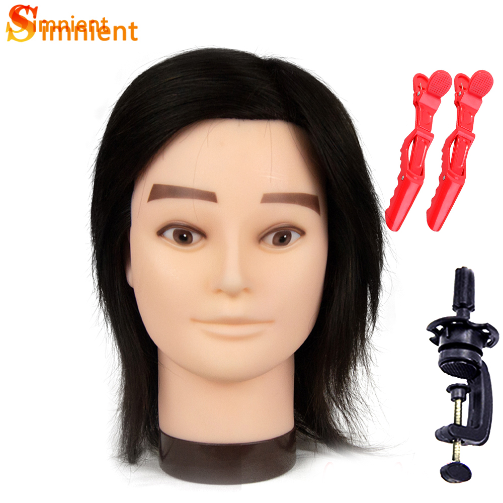 Male Mannequin Head With Human Hair Black For Practice Hairdresser Cosmetology Training Doll Head For Hair Styling: Other