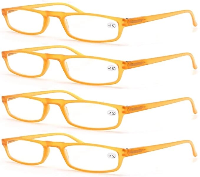 4 Pack Vrouwen Leesbril Stijlvolle Lezers Smalle Frame Lente Scharnier Voor Mannen Brillen Met Dioptrie: 4 Yellow C3 / +100