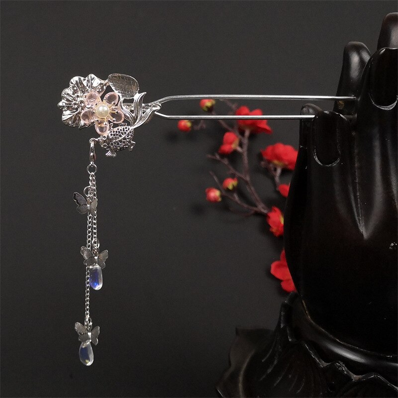 Acessórios de cabelo chineses, grampos de cabelo de metal hanfu, presilhas de cabelo com borla, grampo de balanço antigo, ornamentos para cabeça: C