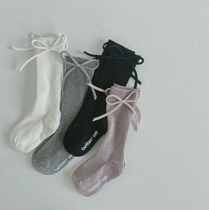 Ulknn 2020 algodão meias de comprimento para crianças outono inverno moda meninas bonito arco antiderrapante crianças casuais 4 pares conjuntos 1-8 anos de idade: M (3-5 years)