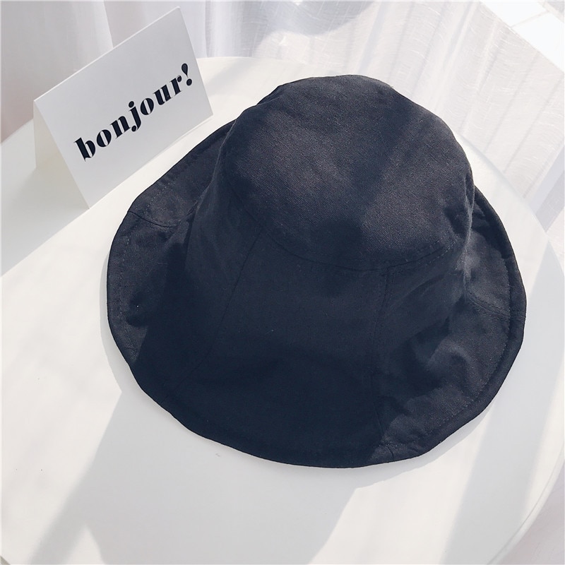 Bucket Hat Women Summer Linen Hats uv Protection Sun Hats For Women Foldable Cute Bucket Hat Black Beige Yellow Khaki Navy Blue: Black