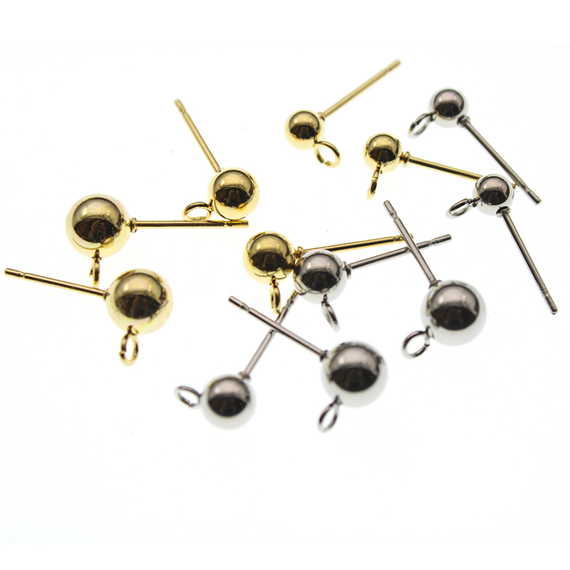 Boucles d'oreilles chirurgicales en acier inoxydable, 20 pièces, boule ronde de 3 4 6mm, tige de goujon avec boucle adaptée aux femmes, bricolage, accessoires de fabrication de bijoux