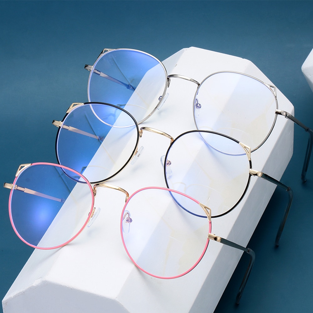 Gafas de Metal redondas Retro para mujer, lentes de ordenador para hombre, Anti luz azul, gafas para videojuegos, montura se puede equipar con otras gafas
