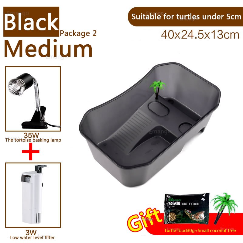 Small Plastic Open Fish Tank with Basking Platform House Incubator Box For Fry Isolation Hatchery Reptile Cage Turtle House: Black Package2