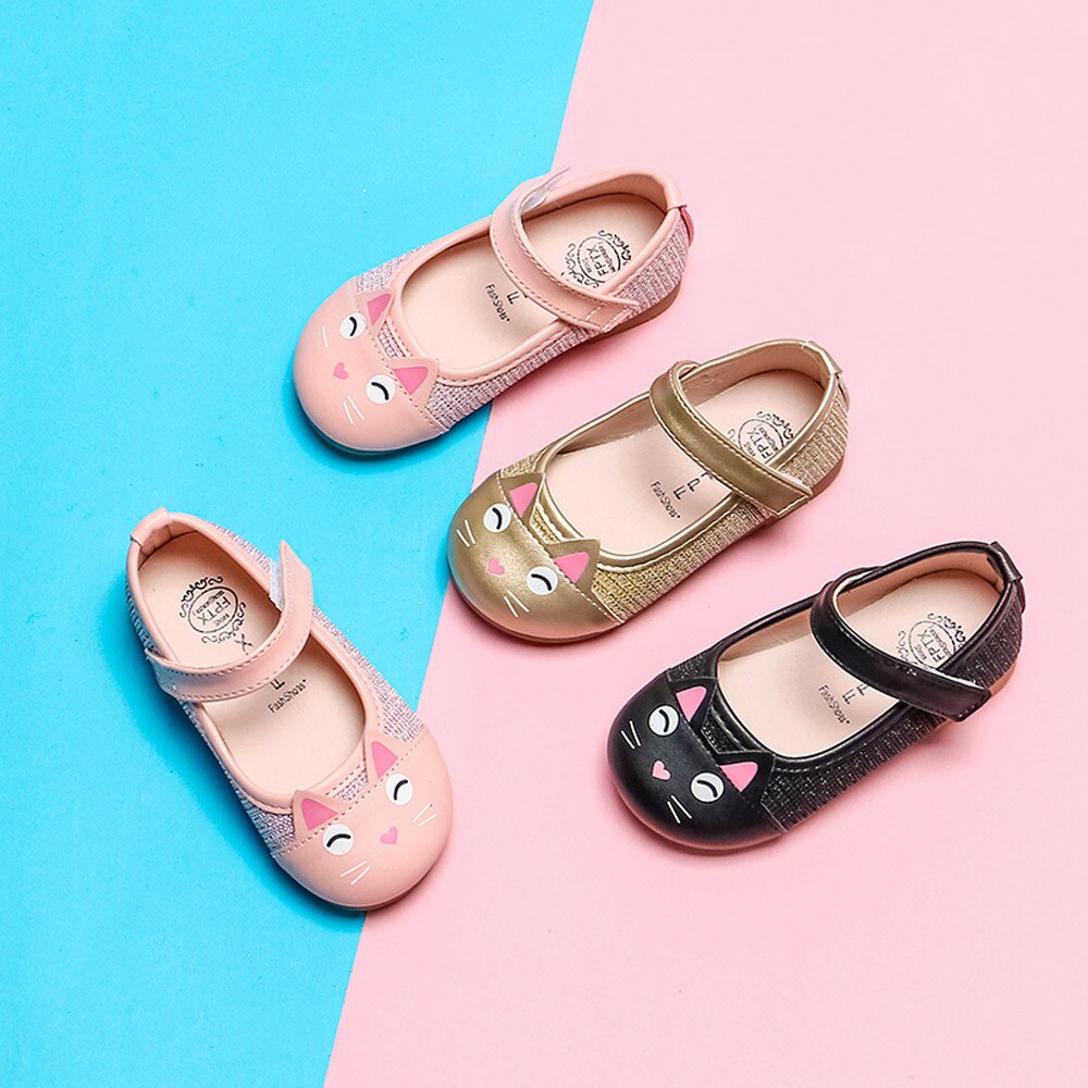 Baby Princess Shoes Kids Sweet Kitty Baby Girls School Flats Shoes Soft Leather Party Dressing Shoes Children Dance Shoe