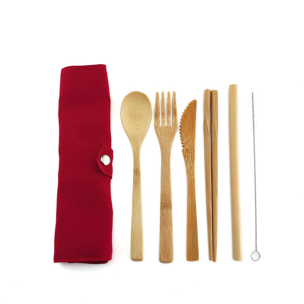 Eco Friendly Bamboo Cutlery Set of Wooden Utensils with Reusable Bamboo Spoon, Fork, Knife,and Reusable Straw Cleaner For Travel: 1224-K-1