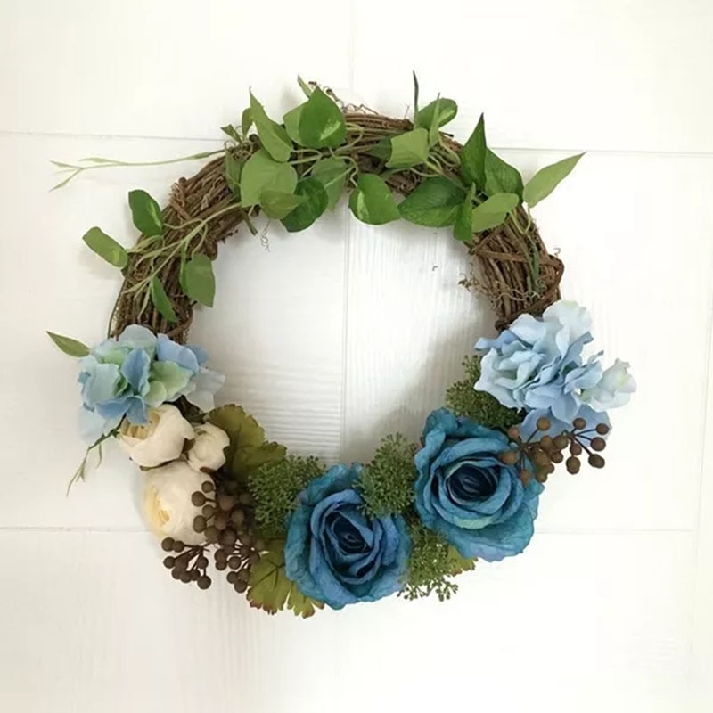 1Pc 12-20cm Christmas Wreaths DIY Handmade Garland Material Rattan Wreath for Christmas Party Door Wall Window Hanging Garland