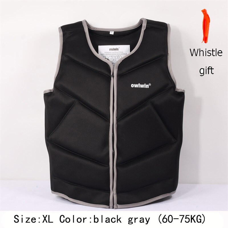 owlwin life jacket the fishing vest water jacket sports adult children life vest clothes swim skating ski rescue boats drifting: black gray (XL )