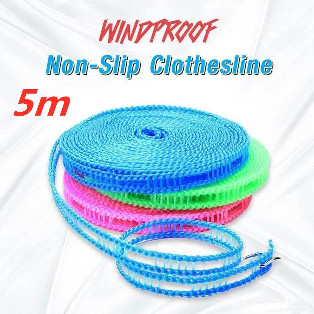 5M Windproof Clothesline Outdoor Travel Retractable Rope Drying Clothes Hanger Rack Line Retractable Clothes Long Line @C10
