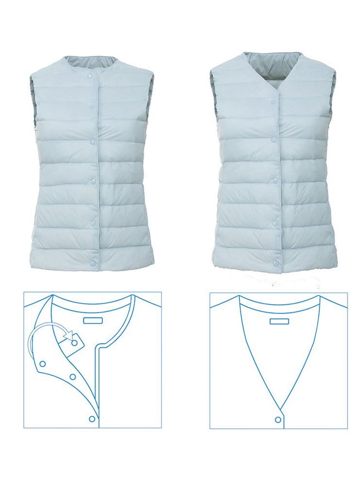 0-10℃ Women Puffer Vest Coat Autumn Winter Duck Down Thin Jackets Ultra Light Collar Reversible Sleeveless Waistcoat