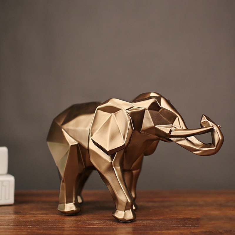 Abstrakt guld elefant statue harpiks ornamenter boligindretning tilbehør geometrisk elefant skulptur håndværk værelse